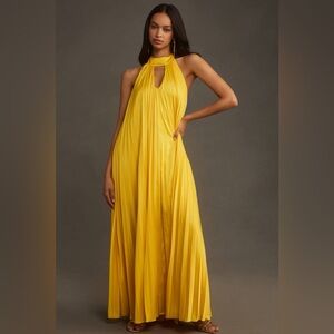 NWT Anthropologie Hutch Halter Pleated Maxi Dress Women’s Size XXS Yellow